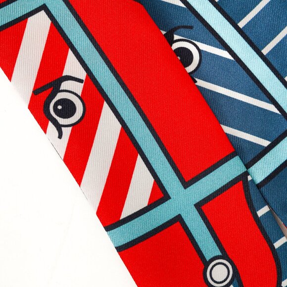 Hermes Silk Quadridge Rouge Bleu Blanc Horse Stripes Silk Twilly - Picture 5 of 6